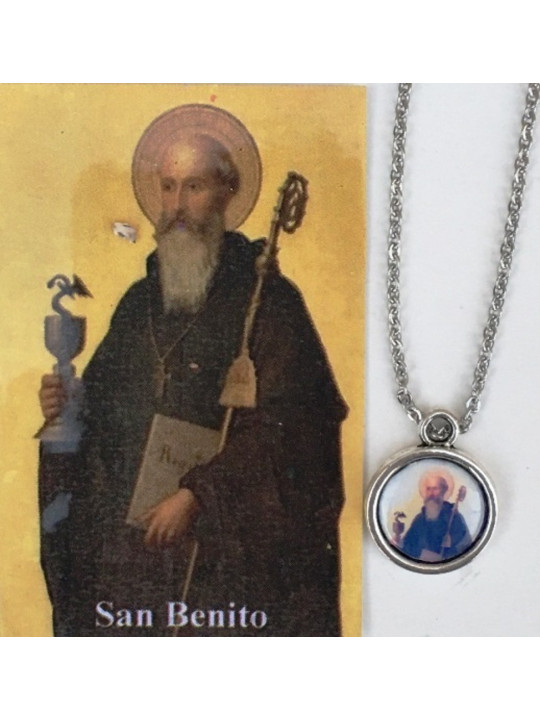 Emaillierte Medaille Sankt Benedikt 14mm mit Druck