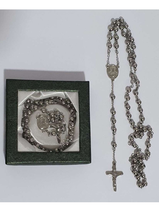 Silberner Rosenkranz aus Edelstahl.