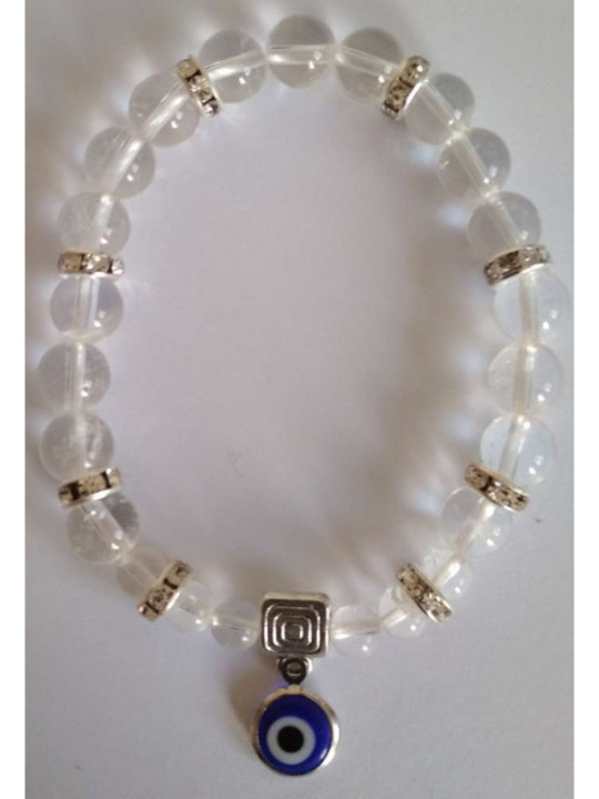 Mineral-Kristallquarz-Armband mit türkischem Auge, gegen Neid