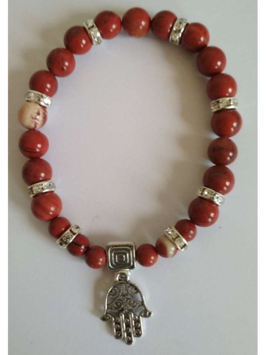 Rotes Jaspis-Mineral-Armband mit Hand der Fatima, Schutz