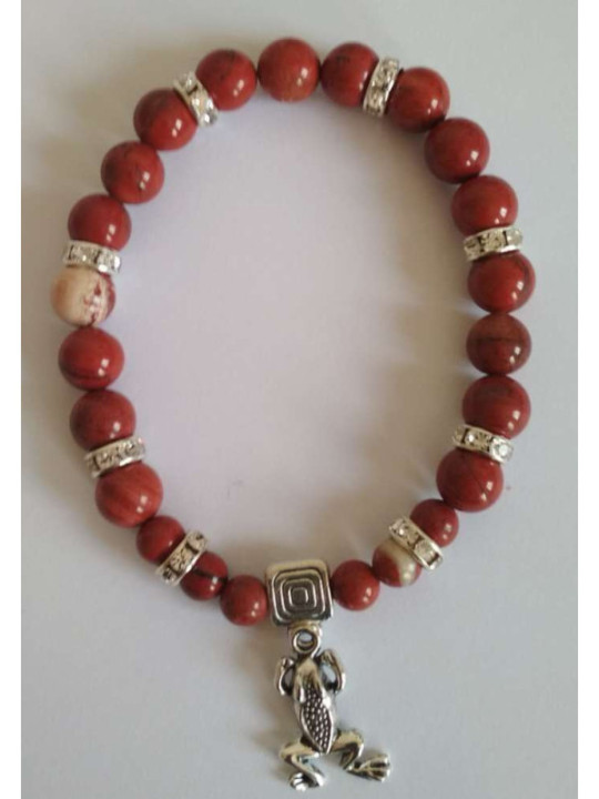 Rotes Jaspis-Mineral-Armband mit Glücksfrosch