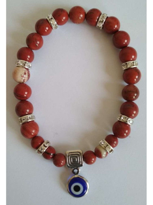 Mineralienarmband Roter Jaspis mit Türkischem Auge, gegen Neid