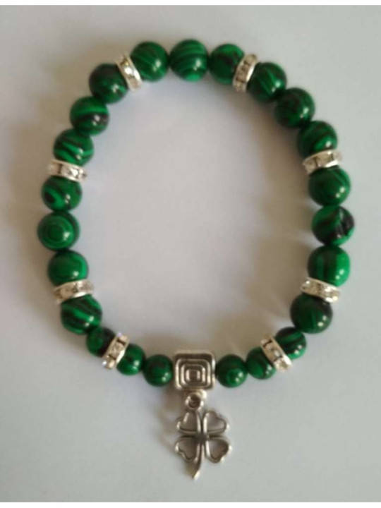 Malachit-Mineralienarmband mit Glückskleeblatt