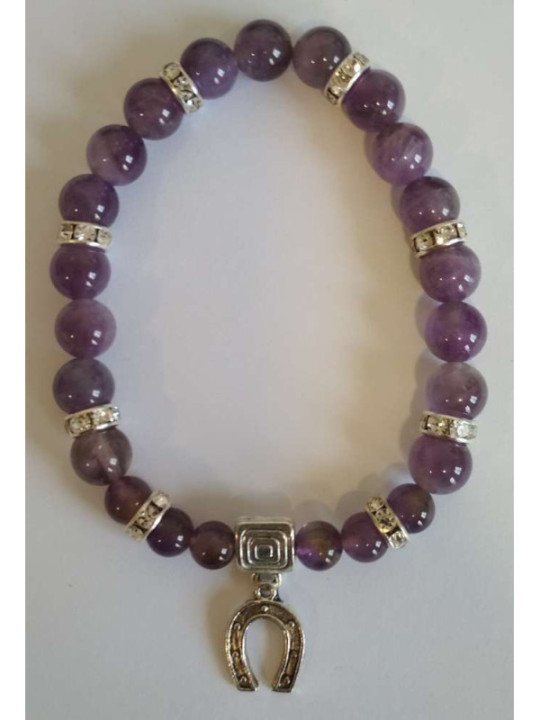 Amethyst-Mineral-Armband mit Glückshufeisen