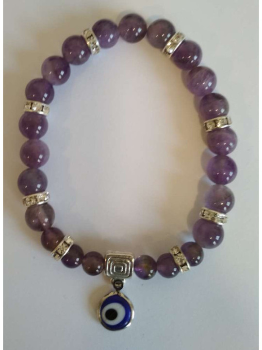 Amethyst-Mineral-Armband mit Türkischem Auge
