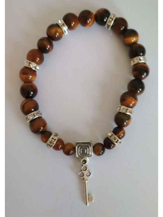Tigerauge-Mineralienarmband mit Straßenöffner-Schlüssel