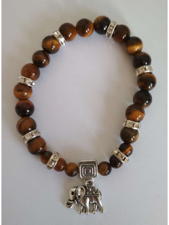 Tigerauge-Mineral-Armband mit Wohlstandselefant