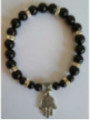Schwarzes Turmalin-Mineral-Armband mit Hand der Fatima, Schutz