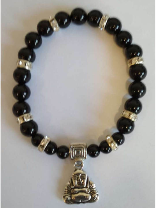 Schwarzes Turmalin-Mineral-Armband mit Wunsch-Buddha