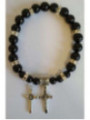 Schwarzes Turmalin-Mineral-Armband mit Kreuz des Heiligen Benedikt, Schutz