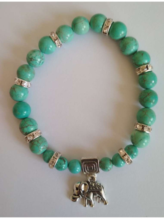 Türkis-Mineral-Armband mit Elefant, Wohlstand.
