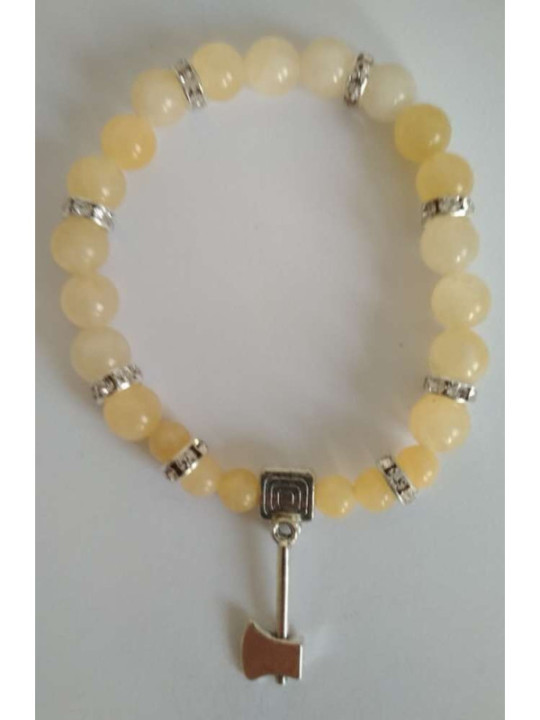 Gelbes Jaspis-Mineralienarmband mit Axt lockt Kunden an