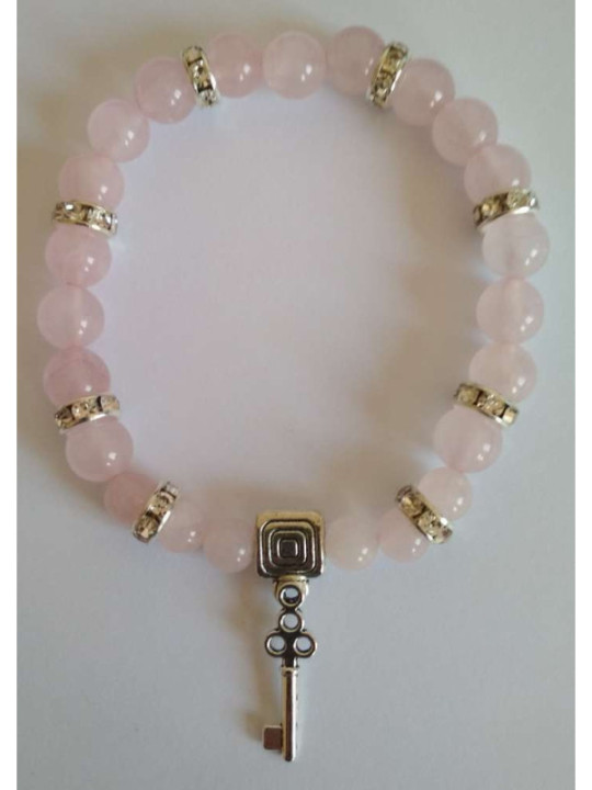 Rosenquarz-Mineralienarmband mit Straßenöffner-Schlüssel in Love