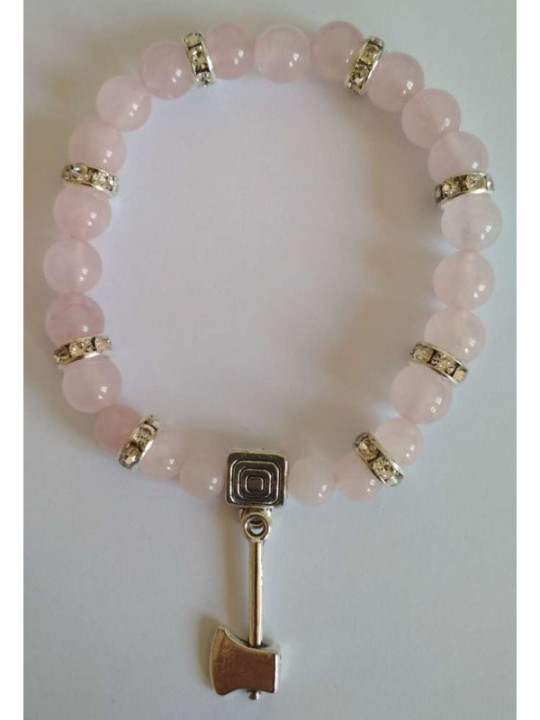 Rosenquarz-Mineral-Armband mit Axt zieht die Liebe an