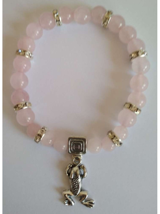 Mineralienarmband Rosenquarz mit Frosch, Glücklich in der Liebe