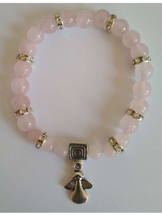 Rosenquarz-Mineralienarmband mit Engel