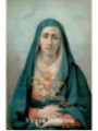 Plastifizierter Abdruck von Our Lady of Sorrows. 5x7,5cm