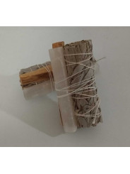 Bündel aus weißem Salbei mit Palo Santo und Selenit. +-10cm. Reinigung und Schutz.