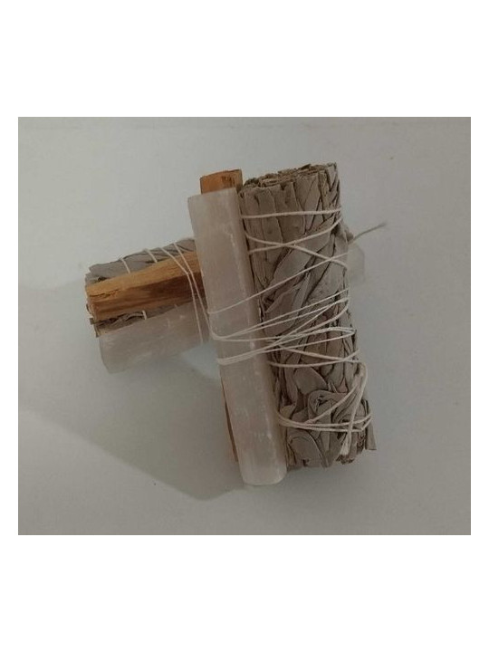 Bündel aus weißem Salbei mit Palo Santo und Selenit. +-10cm. Reinigung und Schutz.