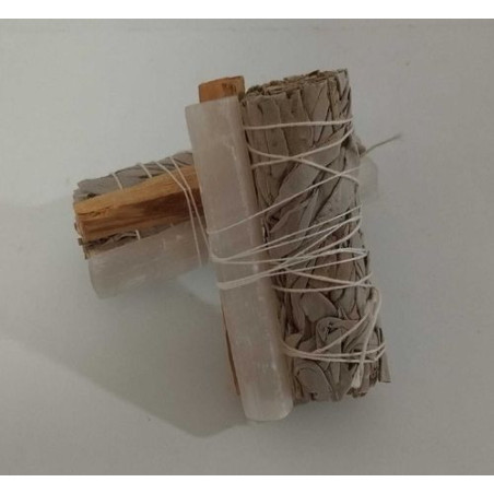 Bündel aus weißem Salbei mit Palo Santo und Selenit. +-10cm. Reinigung und Schutz.