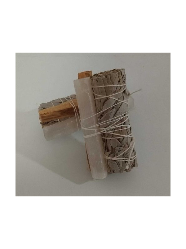 Bündel aus weißem Salbei mit Palo Santo und Selenit. +-10cm. Reinigung und Schutz.