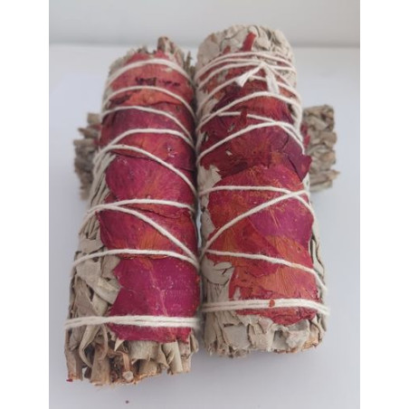 Bündel aus weißem Salbei mit roter Rose von 11 cm. ca.