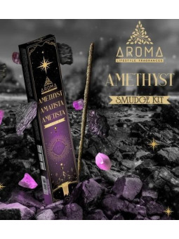 Aroma-Räucherstäbchen mit Mineralien, Amethystkristall.