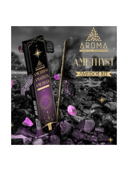 Aroma-Räucherstäbchen mit Mineralien, Amethystkristall.