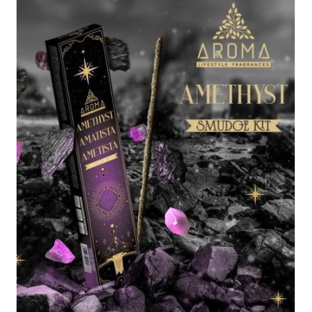 Aroma-Räucherstäbchen mit Mineralien, Amethystkristall.