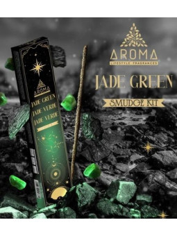 Aroma-Räucherstäbchen mit Mineralien, grüner Jadekristall.