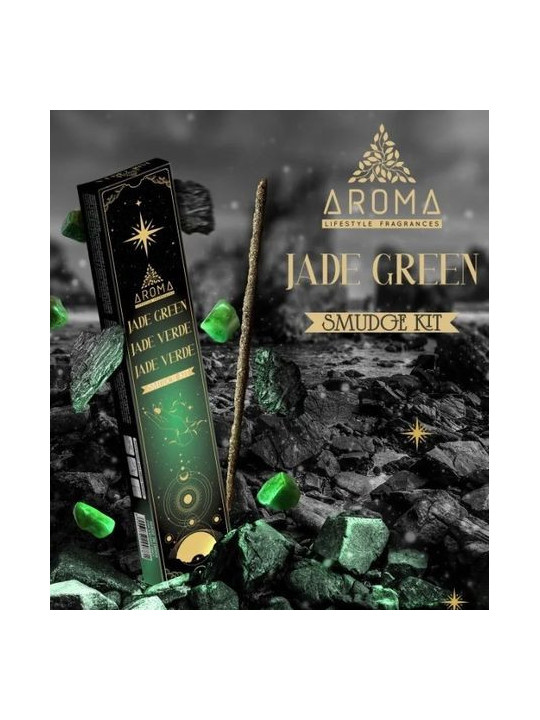 Aroma-Räucherstäbchen mit Mineralien, grüner Jadekristall.