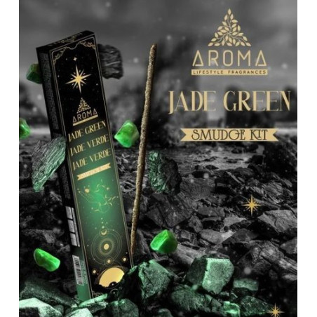 Aroma-Räucherstäbchen mit Mineralien, grüner Jadekristall.