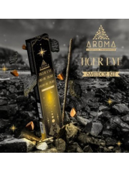 Aroma-Räucherstäbchen mit Mineralien, Tigerauge-Kristall.