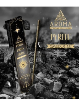 Aroma-Räucherstäbchen mit Mineralien, Pyritkristall.