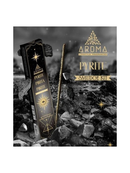 Aroma-Räucherstäbchen mit Mineralien, Pyritkristall.