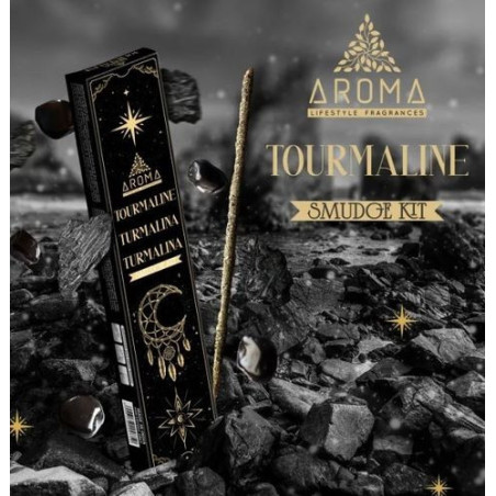 Aroma-Räucherstäbchen mit Mineralien, Turmalinkristall.