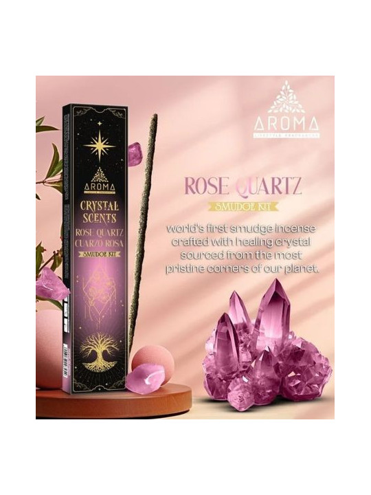 Aroma-Räucherstäbchen mit Mineralien, Rosenquarzkristall.