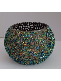 Kerzenhalter Grün-blaue Pailletten.