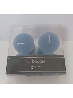 Packung mit 4 blauen Becherkerzen. 4x3cm.