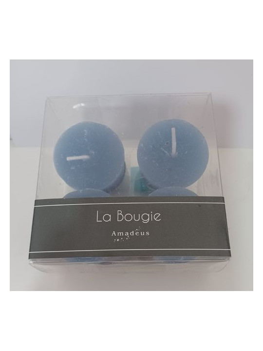 Packung mit 4 blauen Becherkerzen. 4x3cm.
