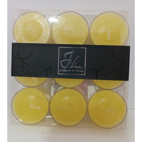 Packung mit 9 gelben Teelichtkerzen.4cm.