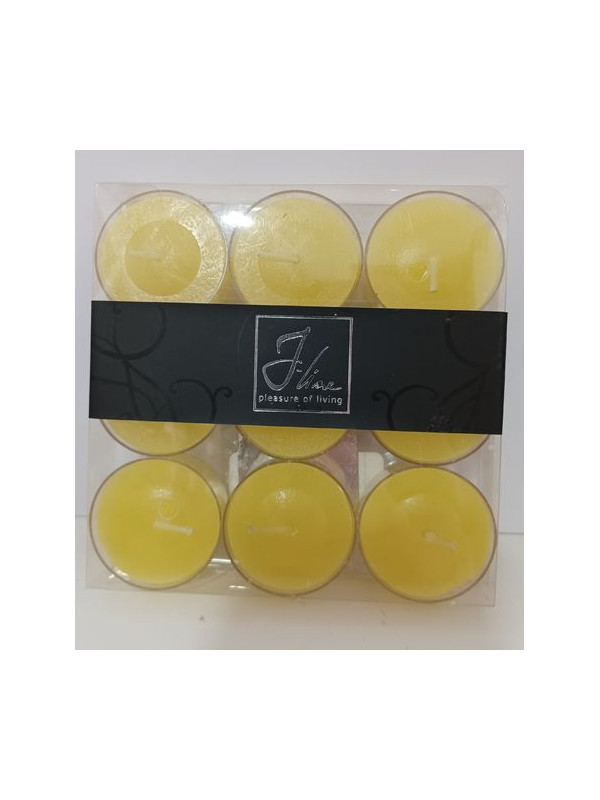 Packung mit 9 gelben Teelichtkerzen.4cm.