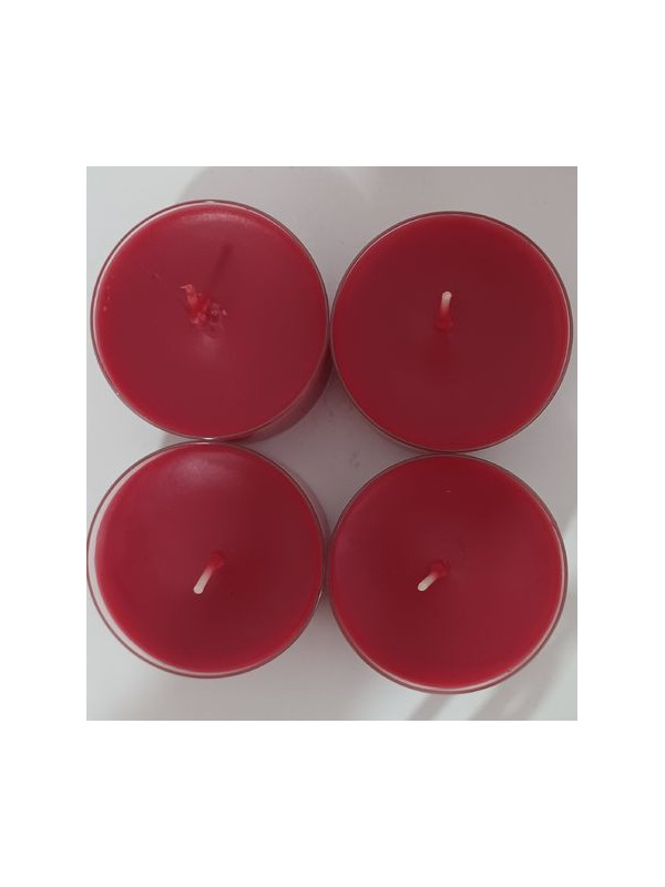 Packung mit 4 großen roten Teelichtkerzen. 5,5 cm