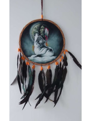 Handbemalter indianischer Traumfänger mit Wolf, ca. 26x54.