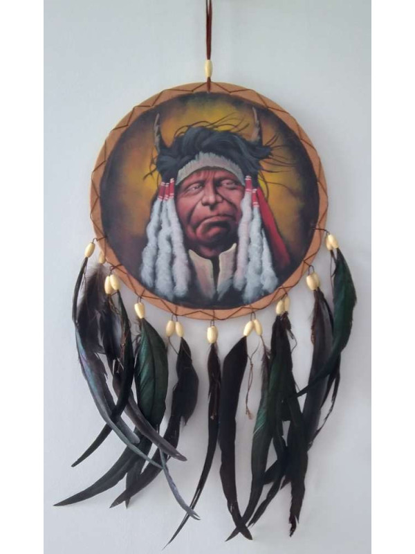 Handgemalter Traumfänger Indianerhäuptling. 26x54 ungefähr.