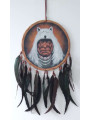 Handbemalter indianischer Traumfänger mit weißem Wolfskopf. 26x54 ca.