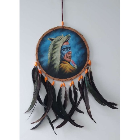 Handbemalte Traumfänger indische blaue Maske. 26x54 ca.