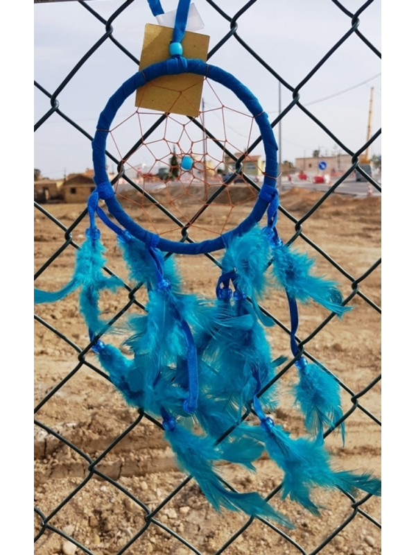 Traumfänger Blau, mit Federn 35cm