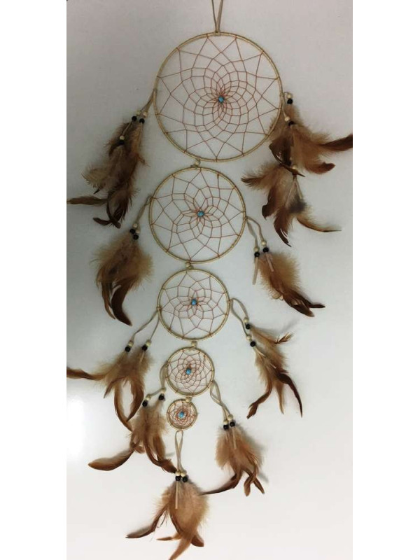 Brauner Traumfänger mit Federn 100cm