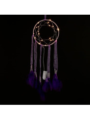 Lila Traumfänger mit Stoffstreifen mit Led-Licht. Durchmesser 15 cm